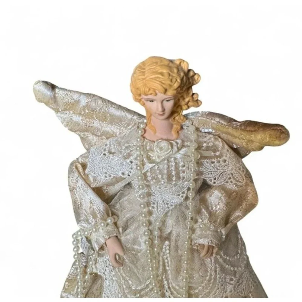 VTG Blonde Angel Christmas Tree Topper Holiday Decoration Festive Nostalgic